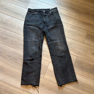 We The Free People High Rise Straight Leg Raw Hem Jeans Faded Black Size 27